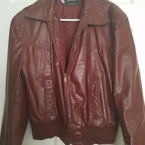 Vintage Burgundy Leather Bomber Jacket